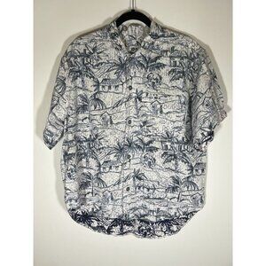 Vintage 80s ID Official Identification tahitian white blue camp shirt sz L